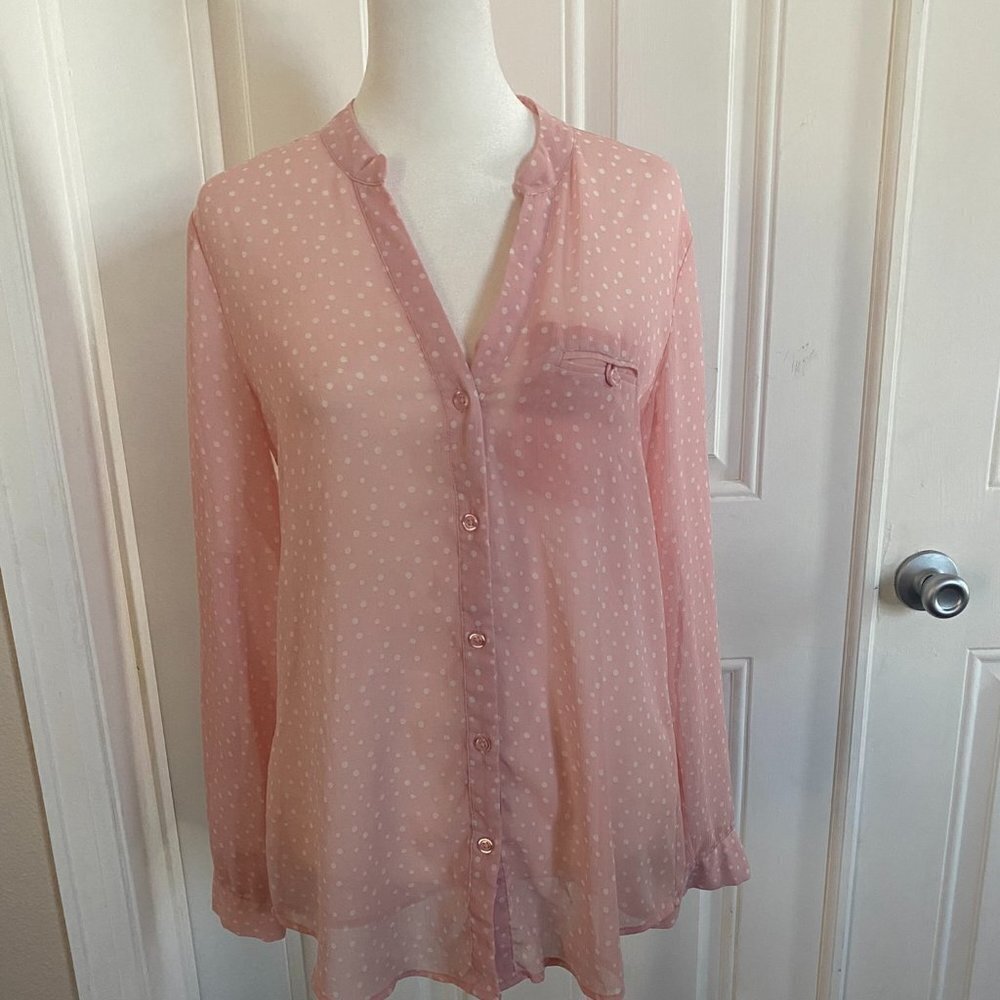 Kut from the Kloth Pink Pokadot Button Down Blouse